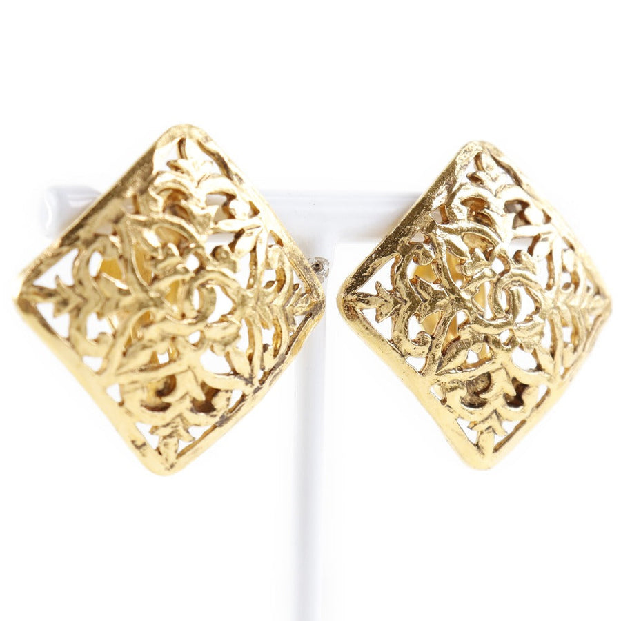 Chanel Vintage Gold Filigree Earrings DiamondShaped