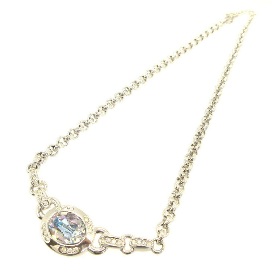 Dior ilver Chain Necklace Oval Crytal Pendant