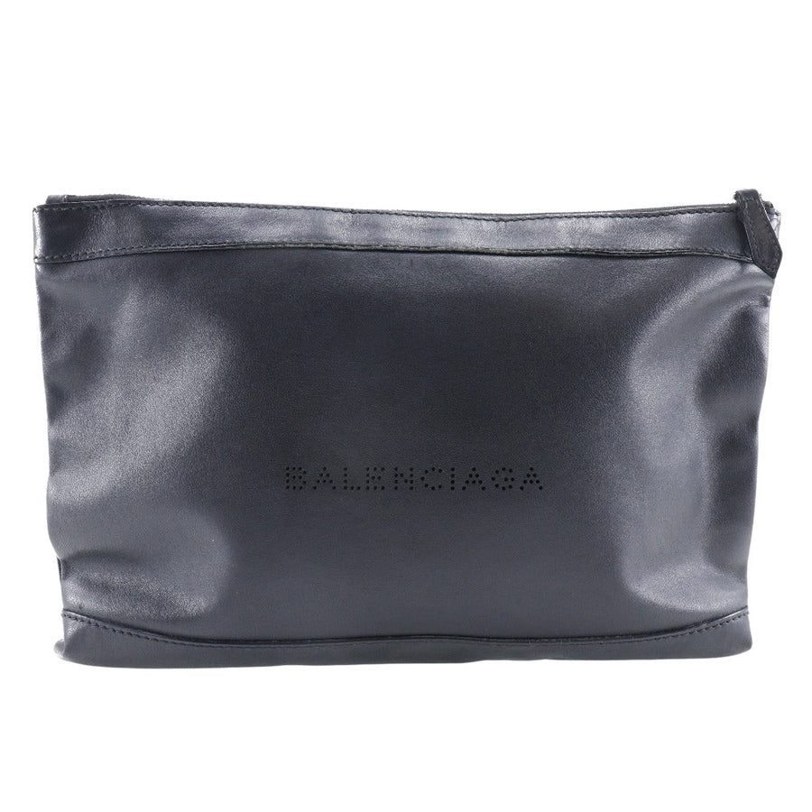 Balenciaga Logo Pouch Clutch Black Leather