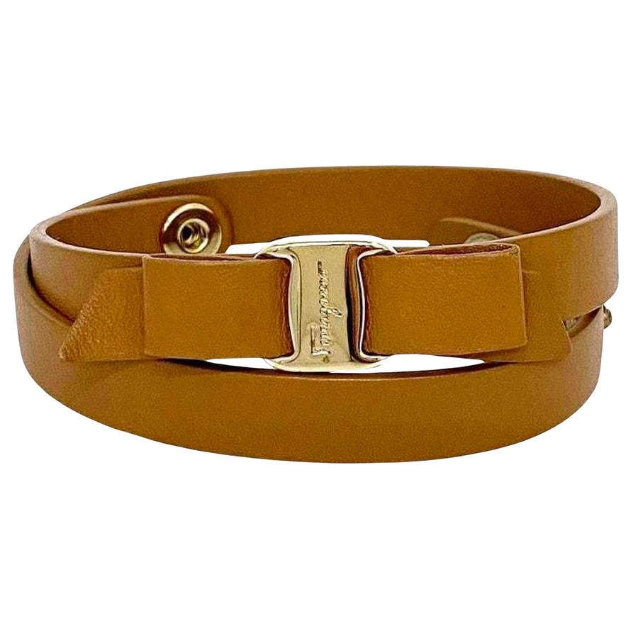 Salvatore Ferragamo Double Wrap Leather Bracelet Bow Style