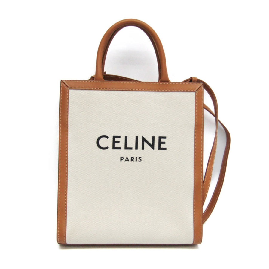 Celine Canvas Tote Bag Tan Leather Trim