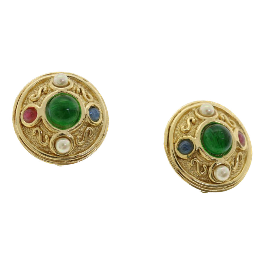 Dior Vintage Green MultiStone Clipon Earrings