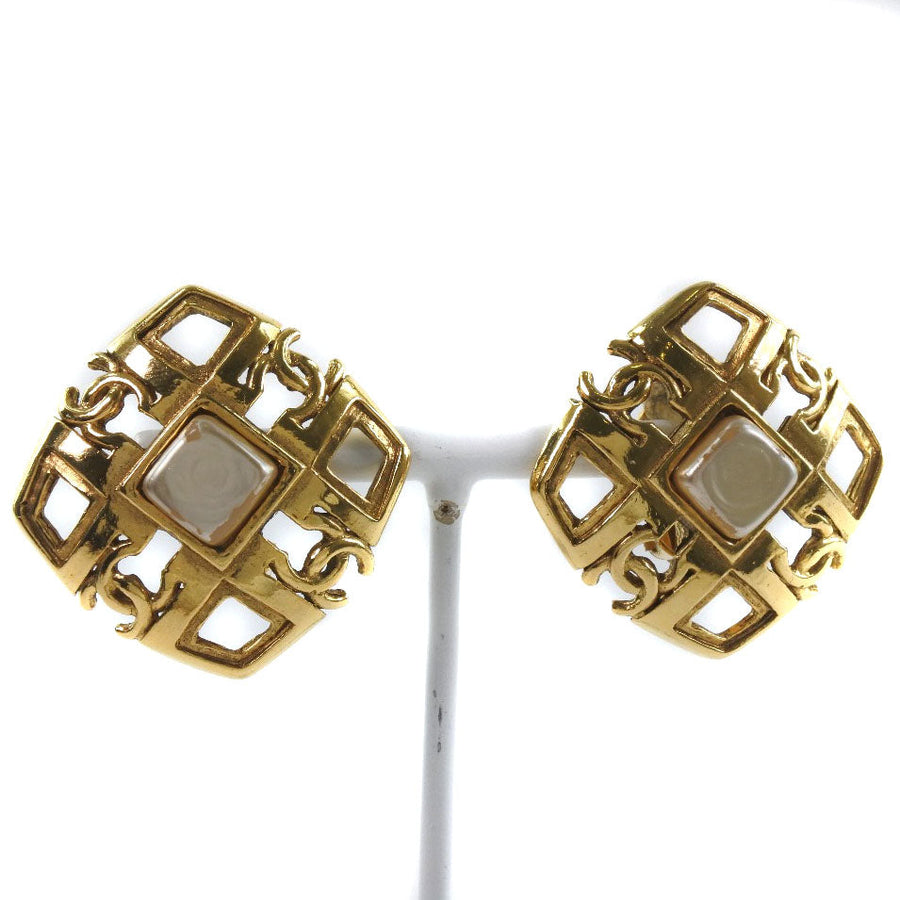 Chanel Vintage CC Logo Earrings Geometric Style