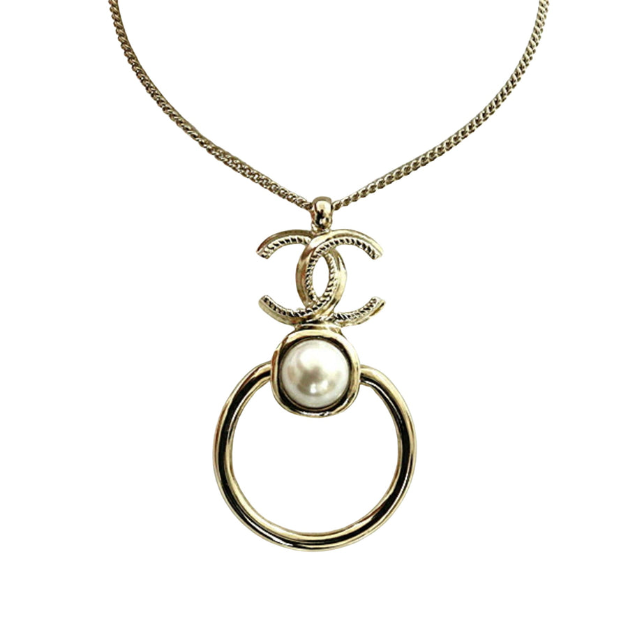 Chanel Pearl  CC Logo Necklace Gold