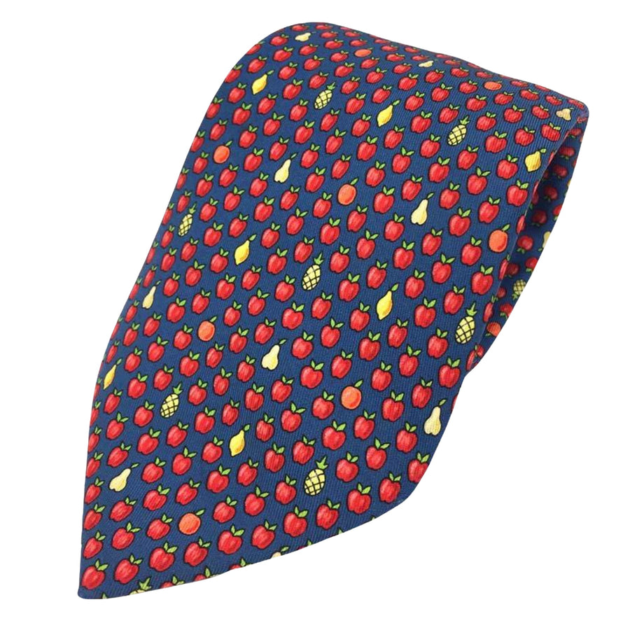 Hermes Fruit Print Tie  Apple and Pineapple
