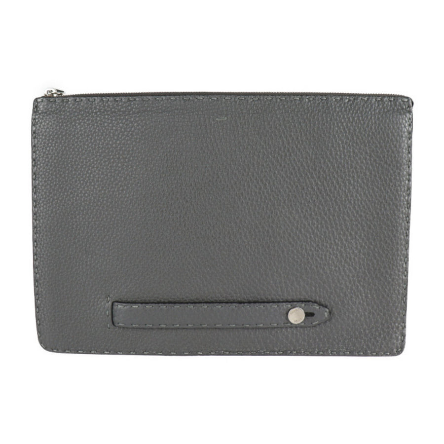 Fendi Roma Leather Clutch Grey Pebble Leather