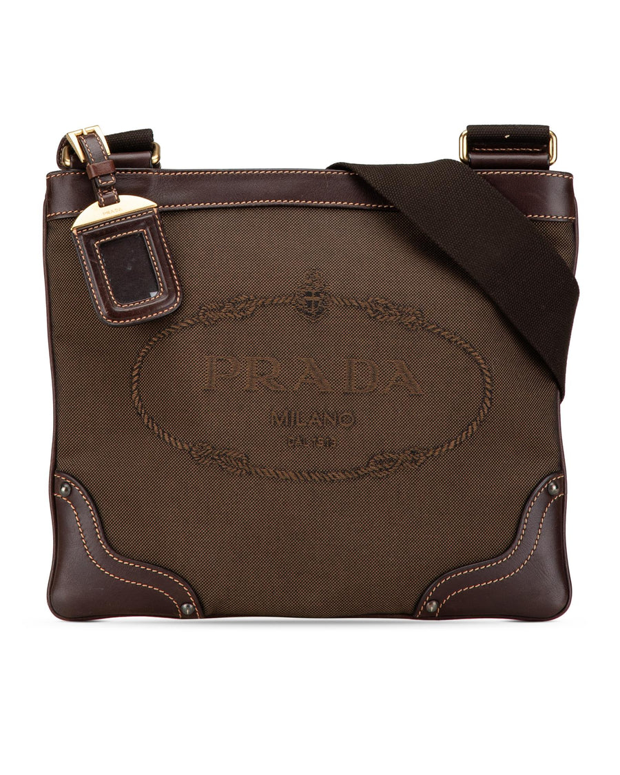 Prada Canvas Crossbody Bag with Leather Trim and Adjustable Strap