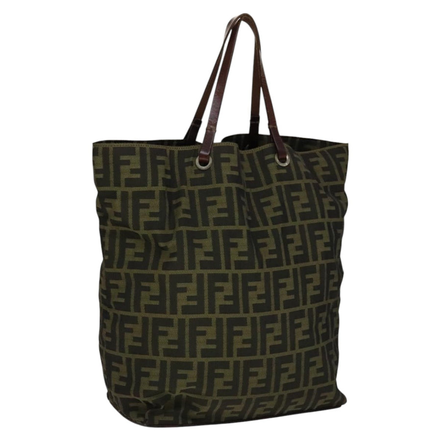 Fendi Canvas Zucca Pattern Tote Bag with Leather Trim