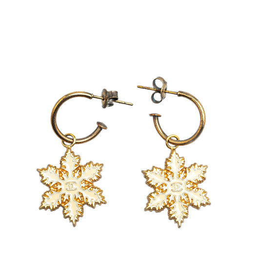 Chanel Gold Plated Snowflakes Hoop Push Back Earrings (20703)