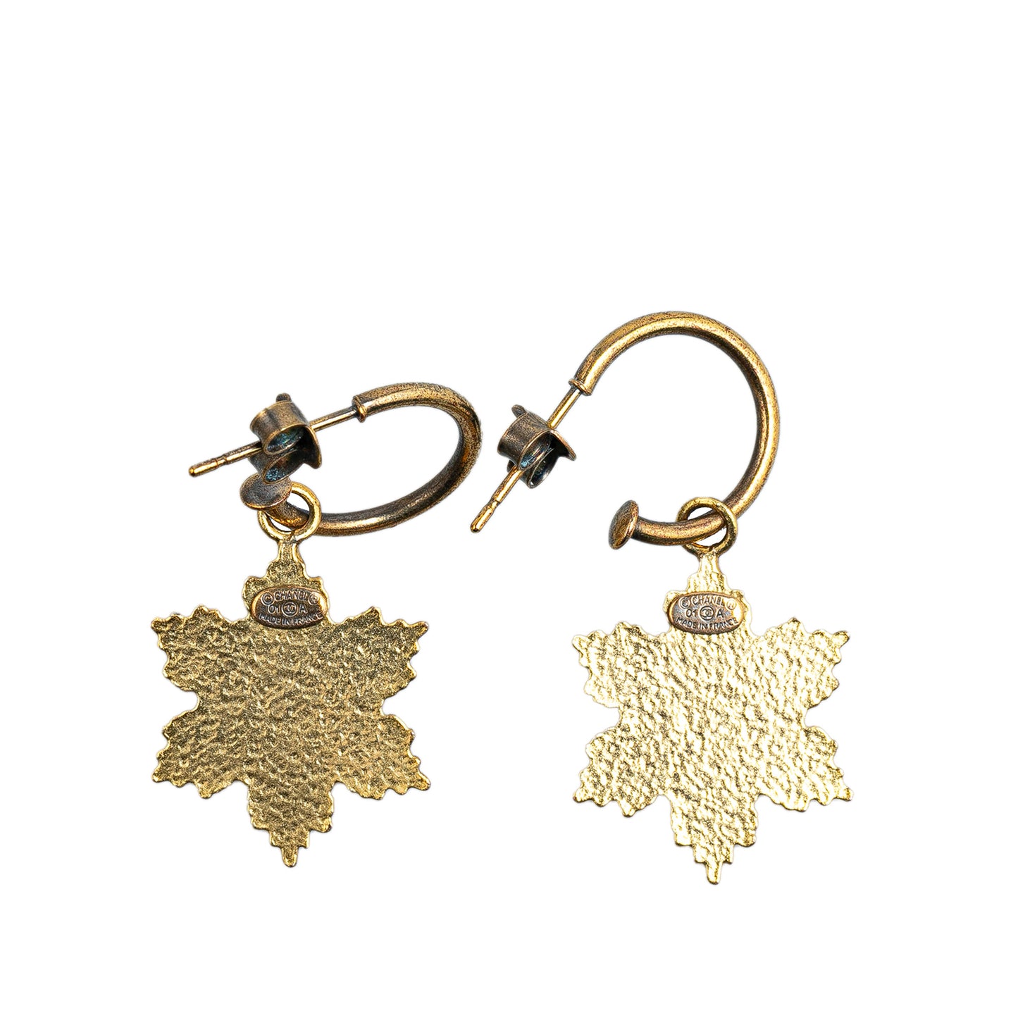 Chanel Gold Plated Snowflakes Hoop Push Back Earrings (20703)
