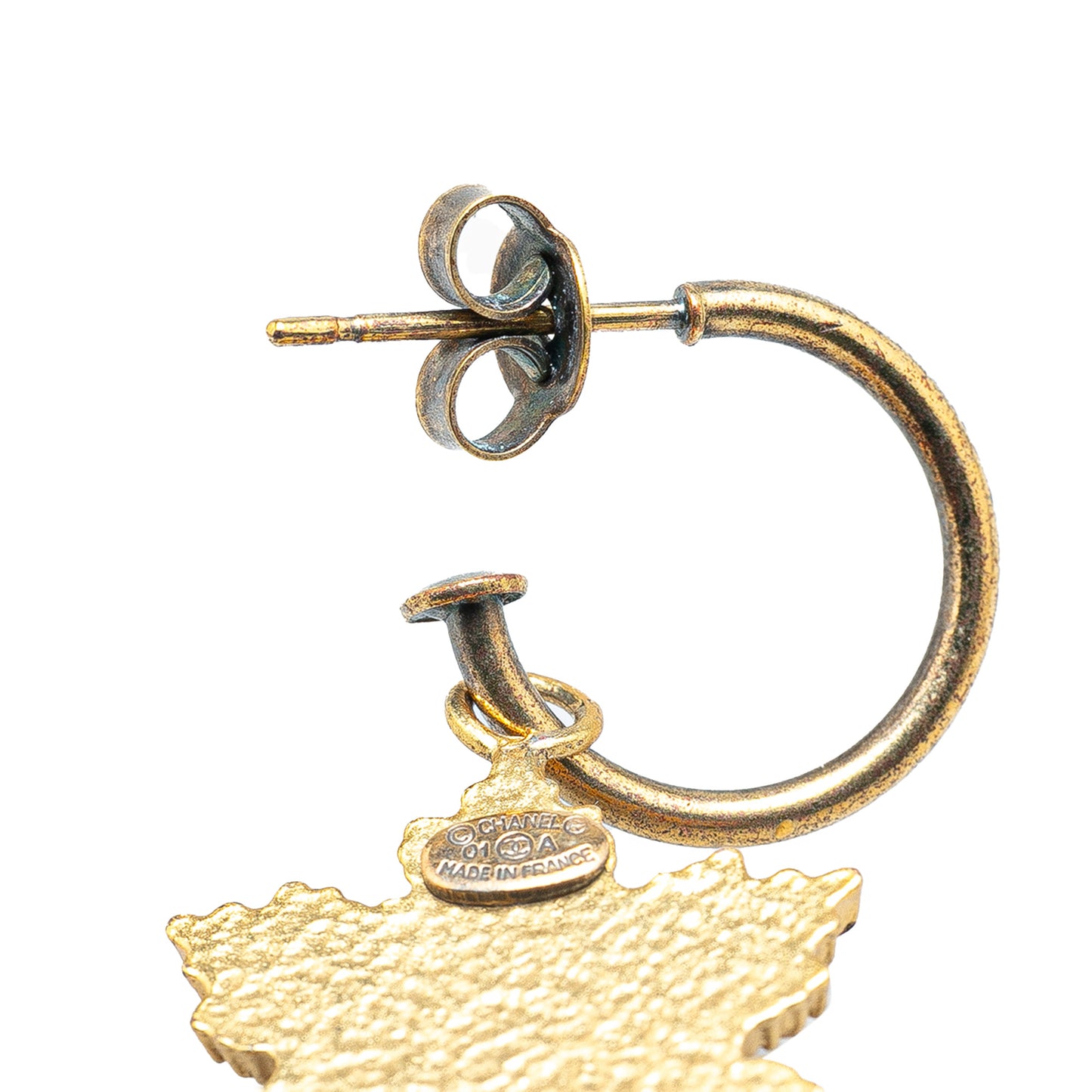 Chanel Gold Plated Snowflakes Hoop Push Back Earrings (20703)