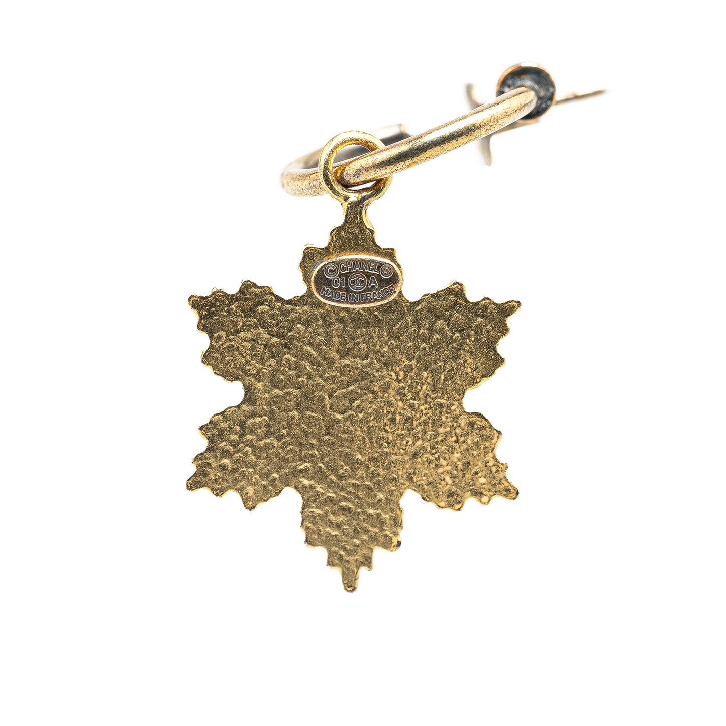 Chanel Gold Plated Snowflakes Hoop Push Back Earrings (20703)