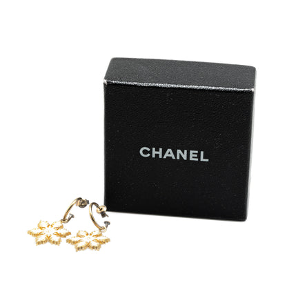 Chanel Gold Plated Snowflakes Hoop Push Back Earrings (20703)