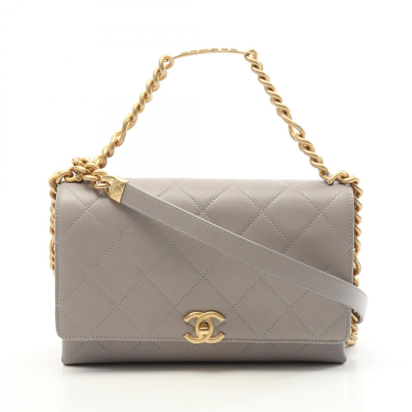 Chanel Calfskin Gray Shoulder Bags
