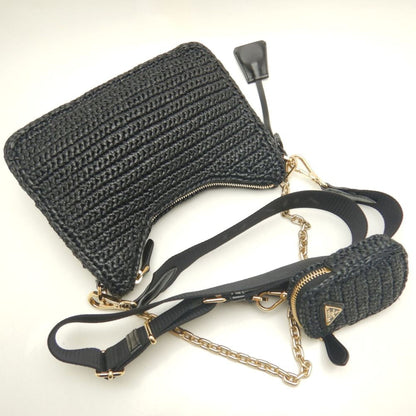 Prada Woven Fabric Black Shoulder Bags