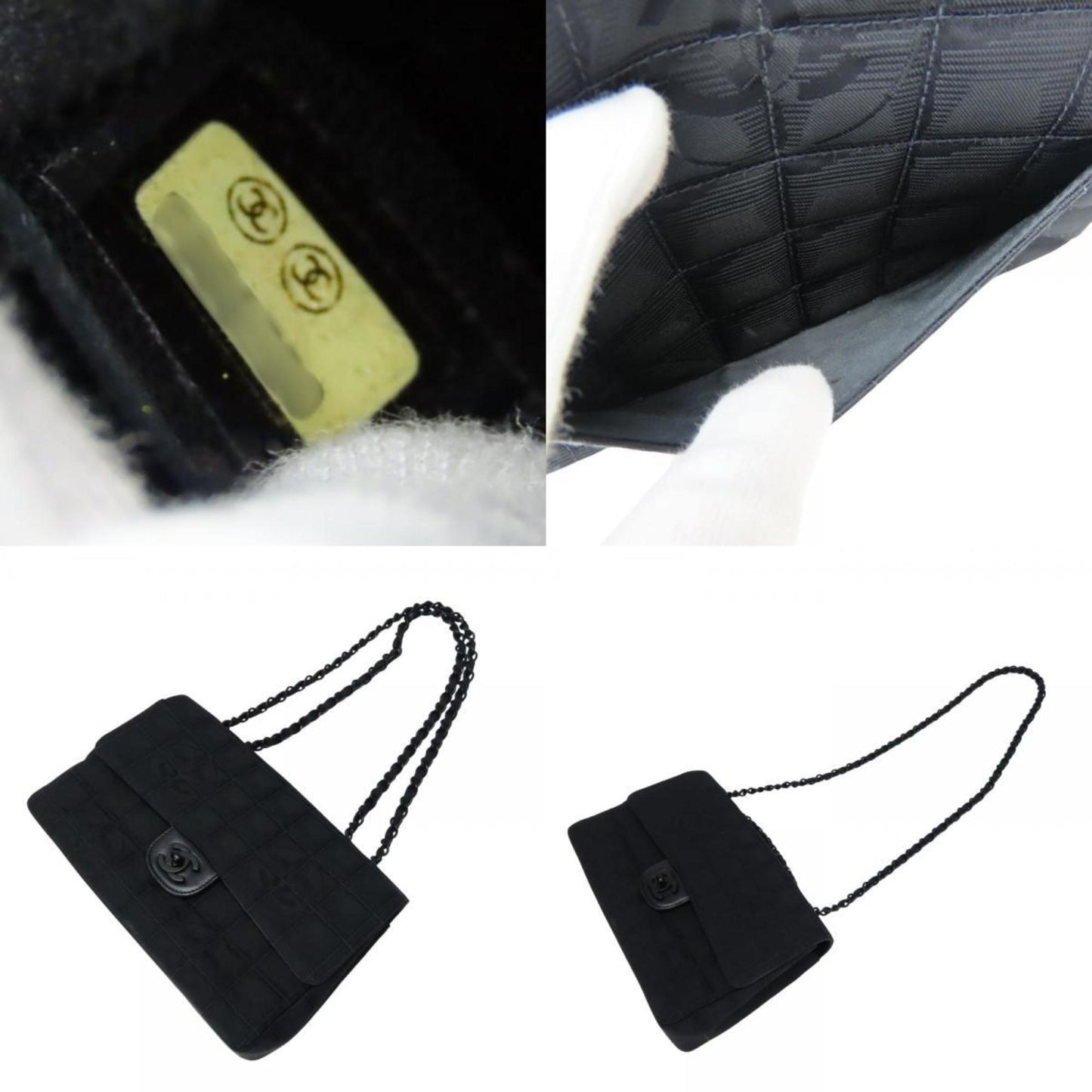 Chanel Woven Fabric Black Shoulder Bags