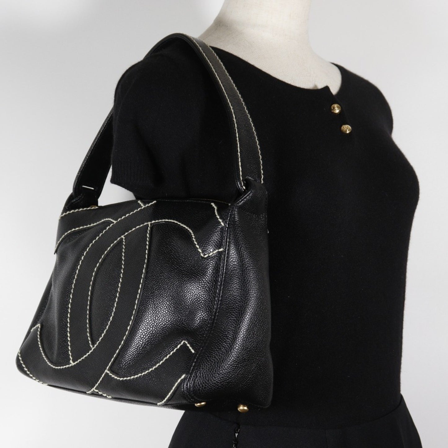 Chanel Calfskin Black Shoulder Bags