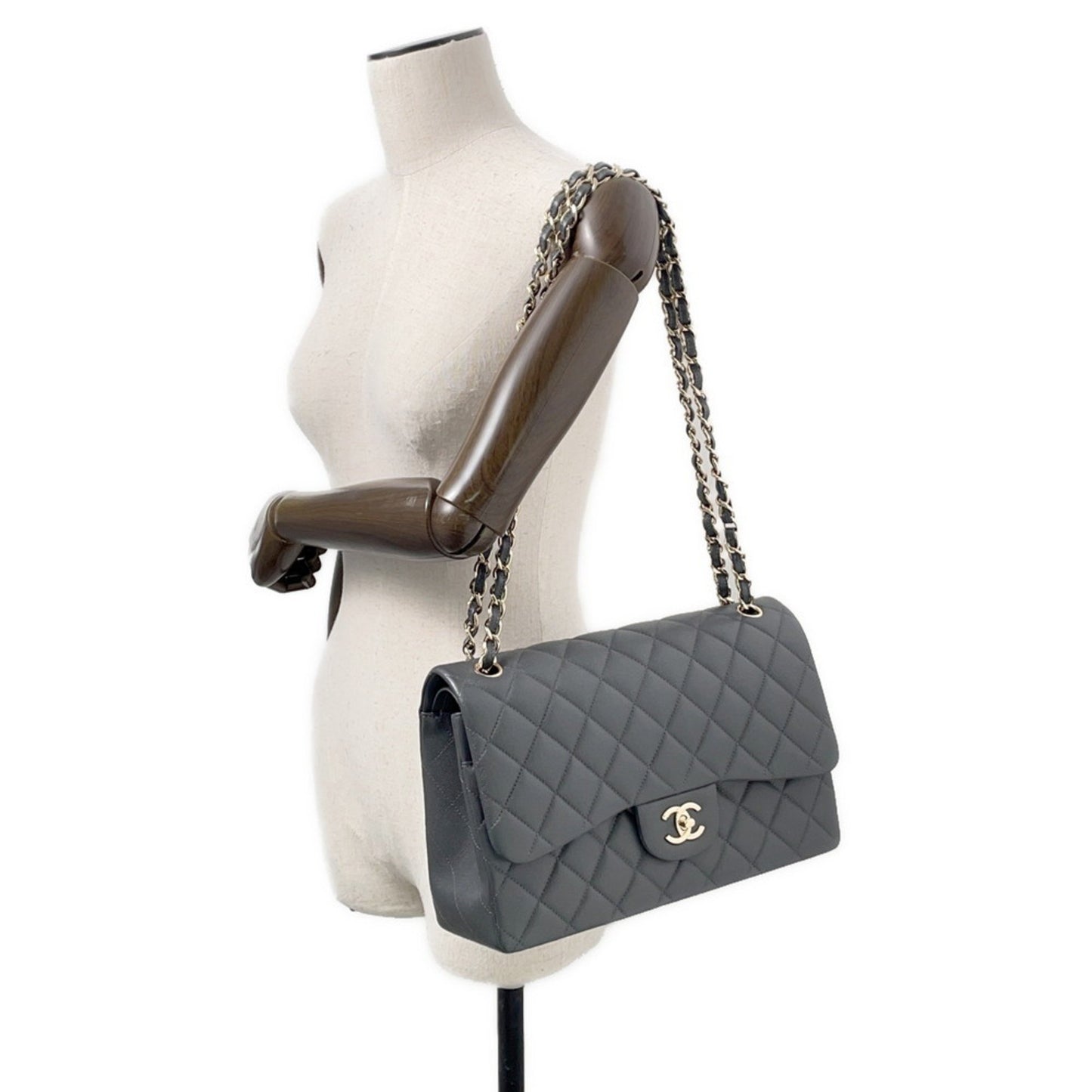 Chanel Calfskin Gray Shoulder Bags