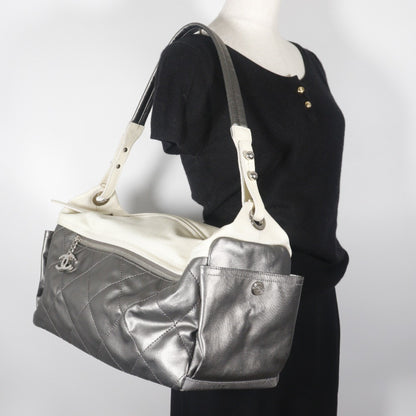 Chanel Coated Canvas Silver Shoulder Bags