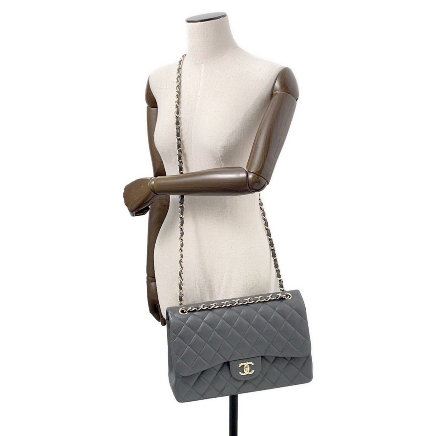 Chanel Calfskin Gray Shoulder Bags