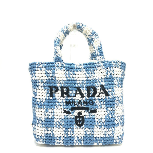 Prada Woven Fabric Blue Tote Bags