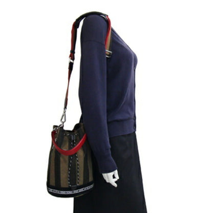 Fendi Woven Fabric Black Shoulder Bags