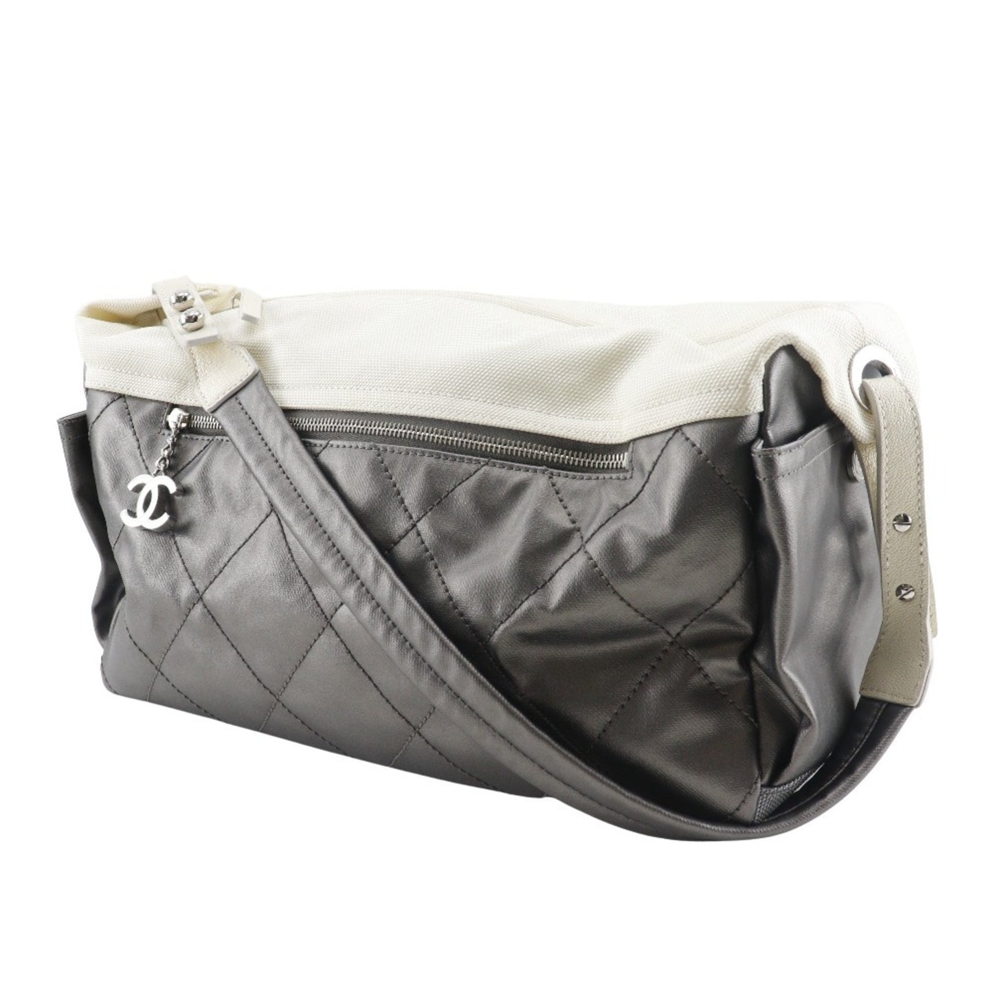 Chanel Coated Canvas Silver Shoulder Bags