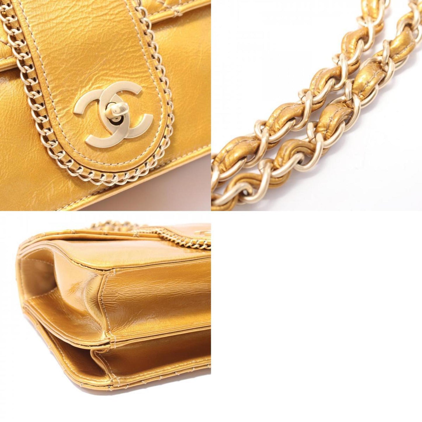 Chanel Patent Gold Shoulder Bags