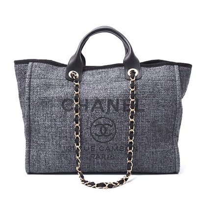 Chanel Woven Fabric Gray Tote Bags
