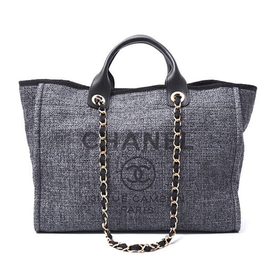 Chanel Woven Fabric Gray Tote Bags