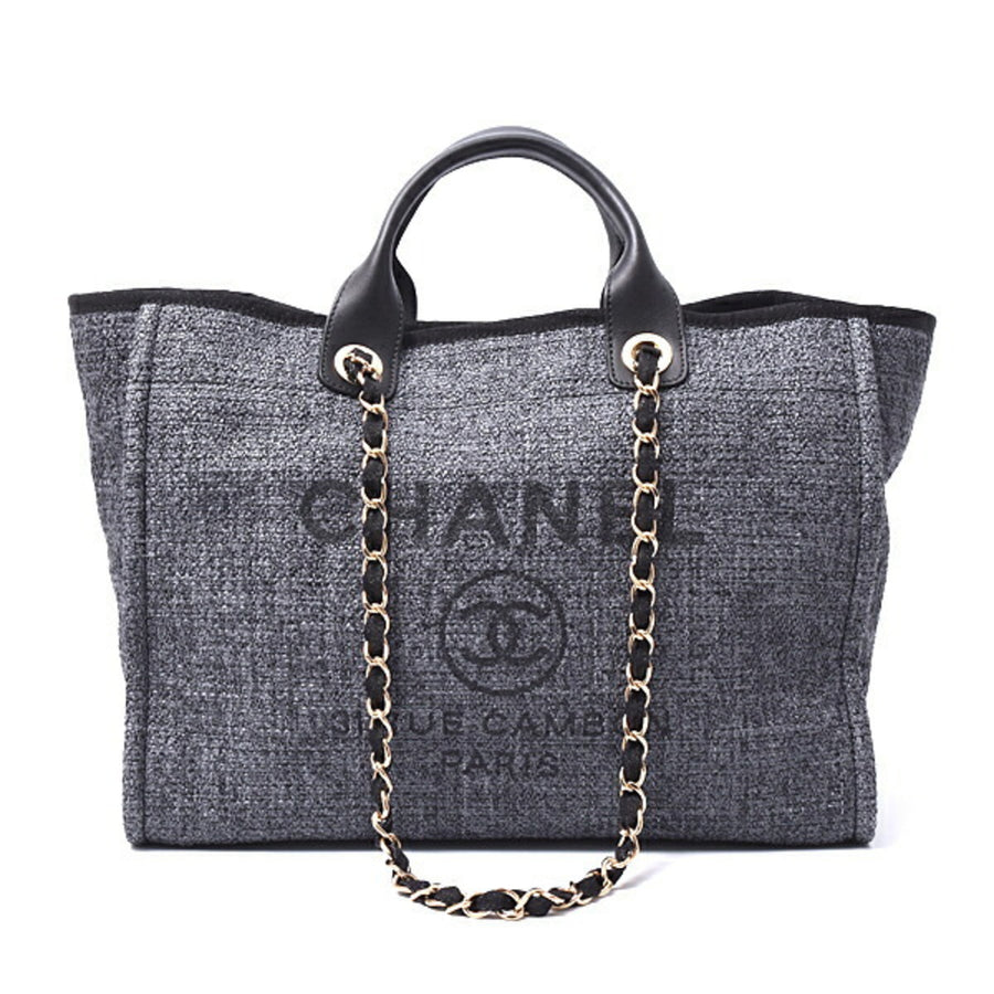 Chanel Woven Fabric Gray Tote Bags