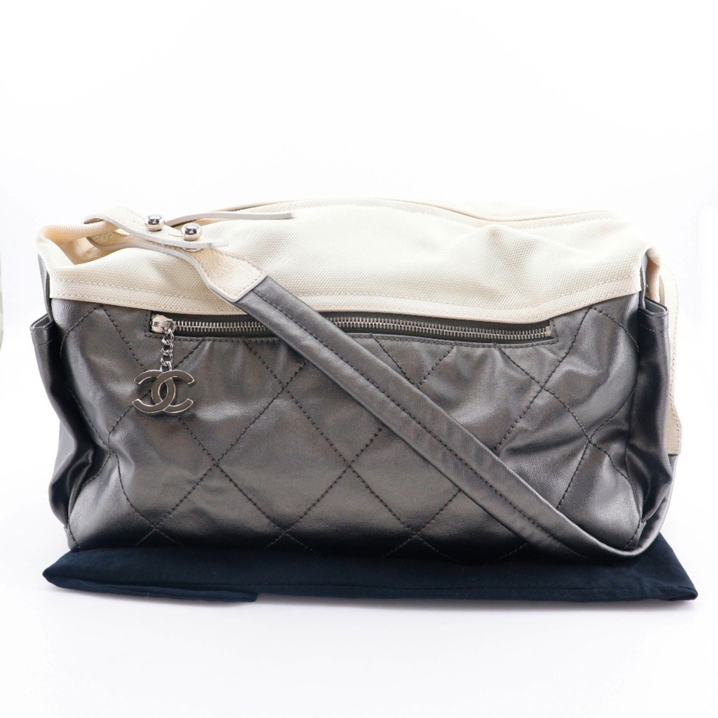 Chanel Coated Canvas Silver Shoulder Bags