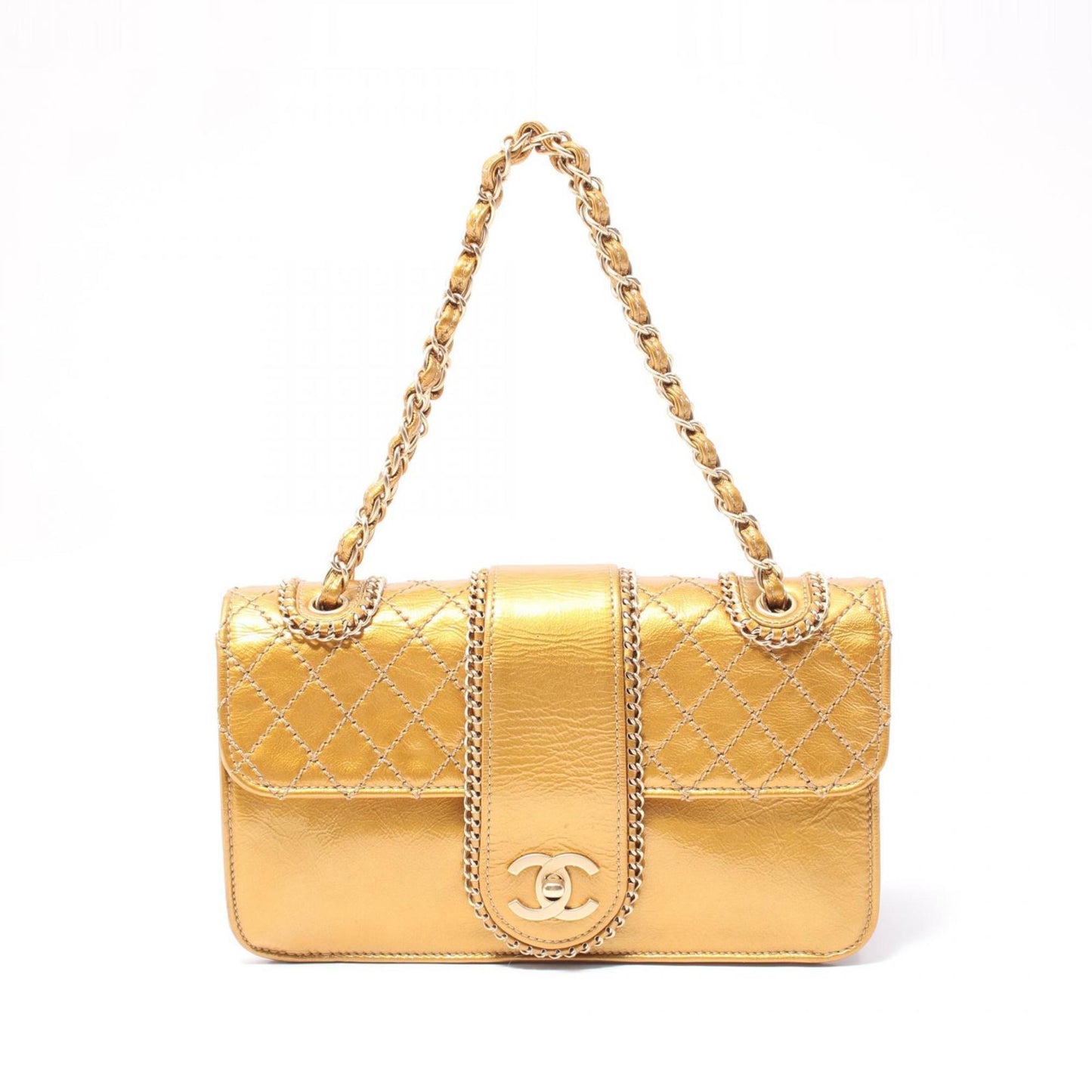 Chanel Patent Gold Shoulder Bags