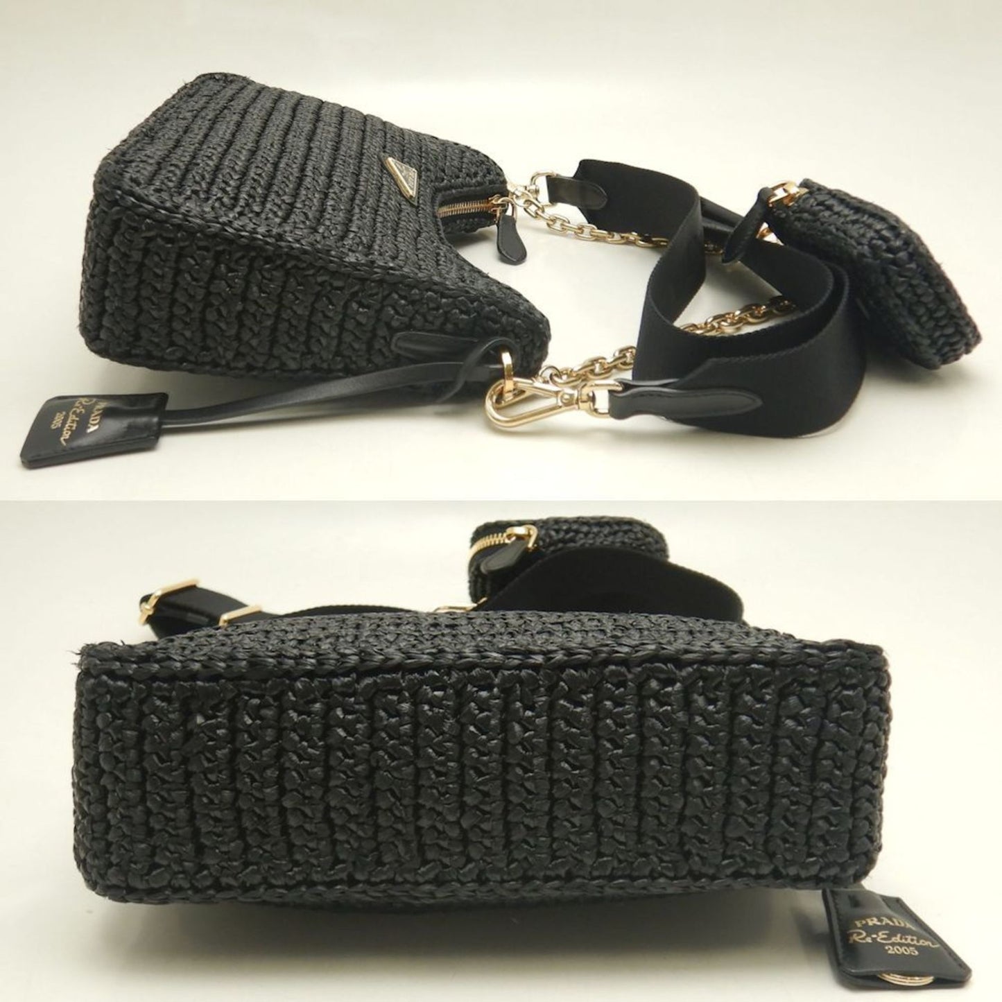 Prada Woven Fabric Black Shoulder Bags