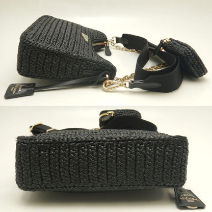 Prada Woven Fabric Black Shoulder Bags