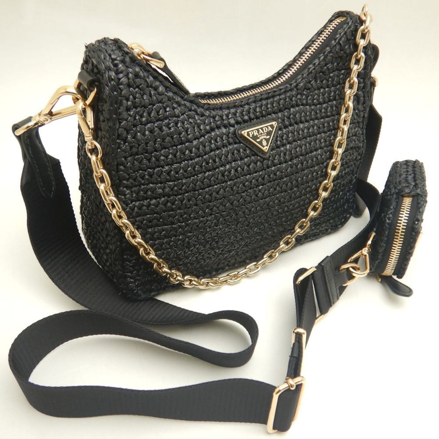 Prada Woven Fabric Black Shoulder Bags