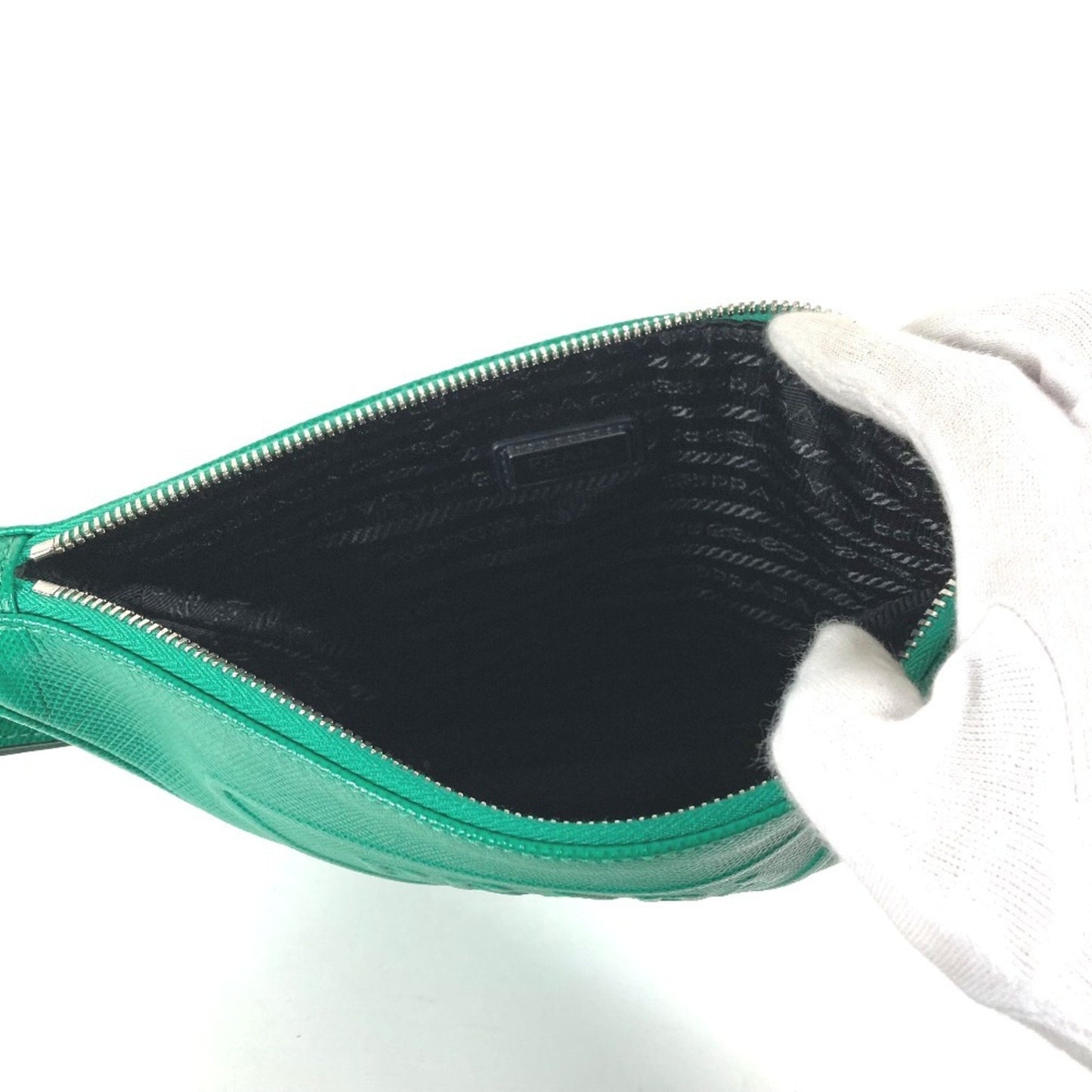 Prada Glossy Material Green Clutch Bags