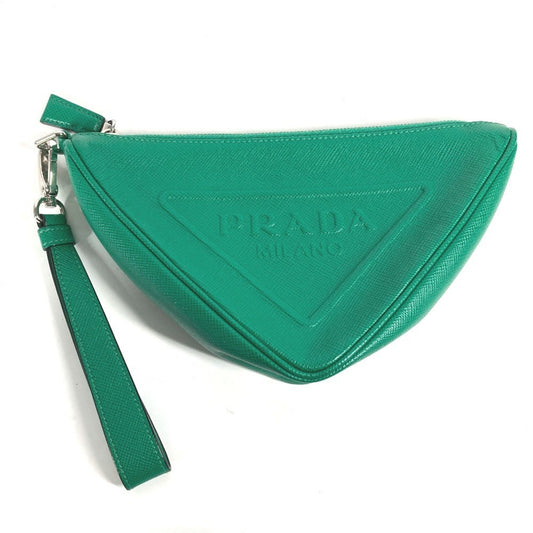 Prada Glossy Material Green Clutch Bags