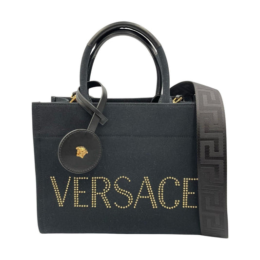 Versace Canvas Black Tote Bags