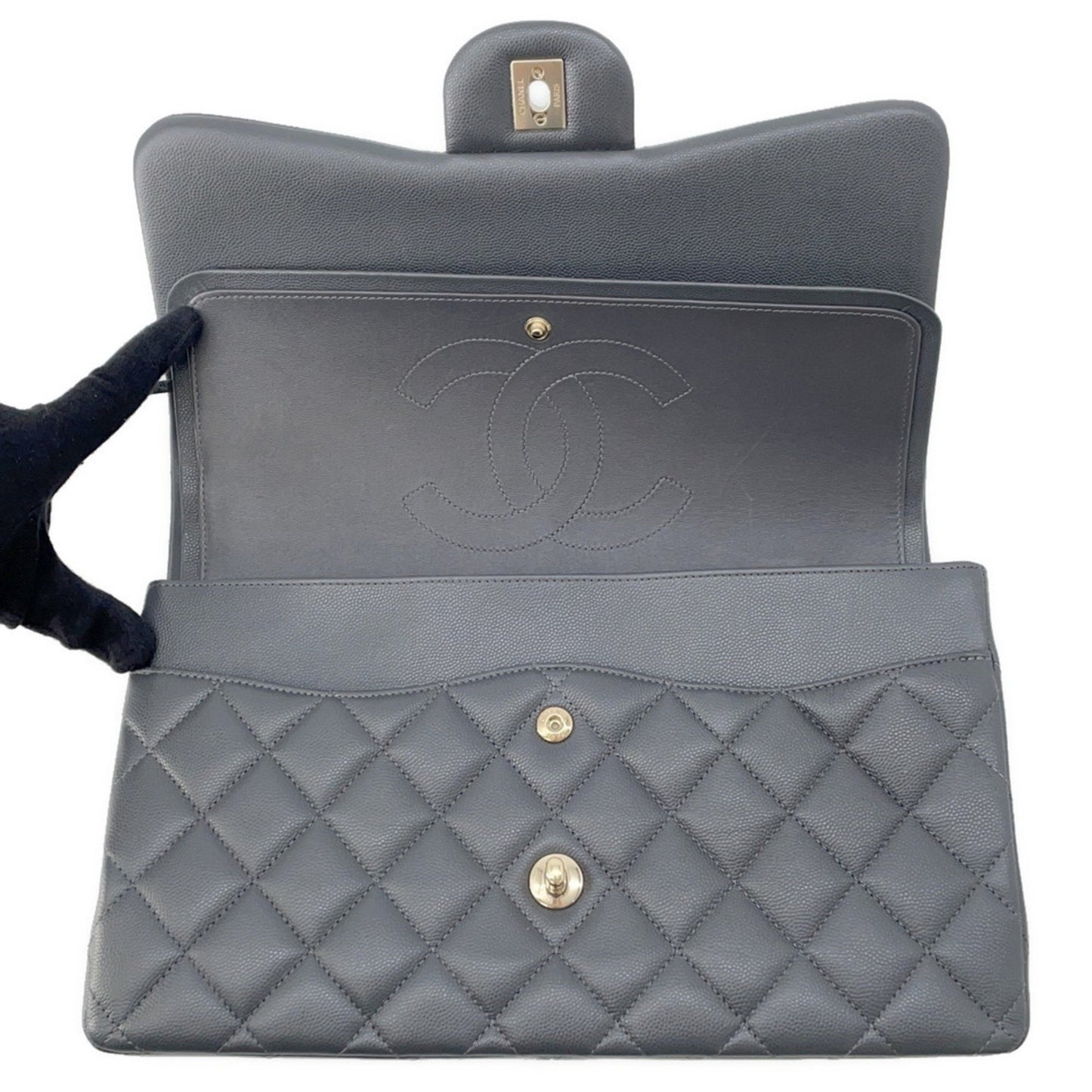 Chanel Calfskin Gray Shoulder Bags