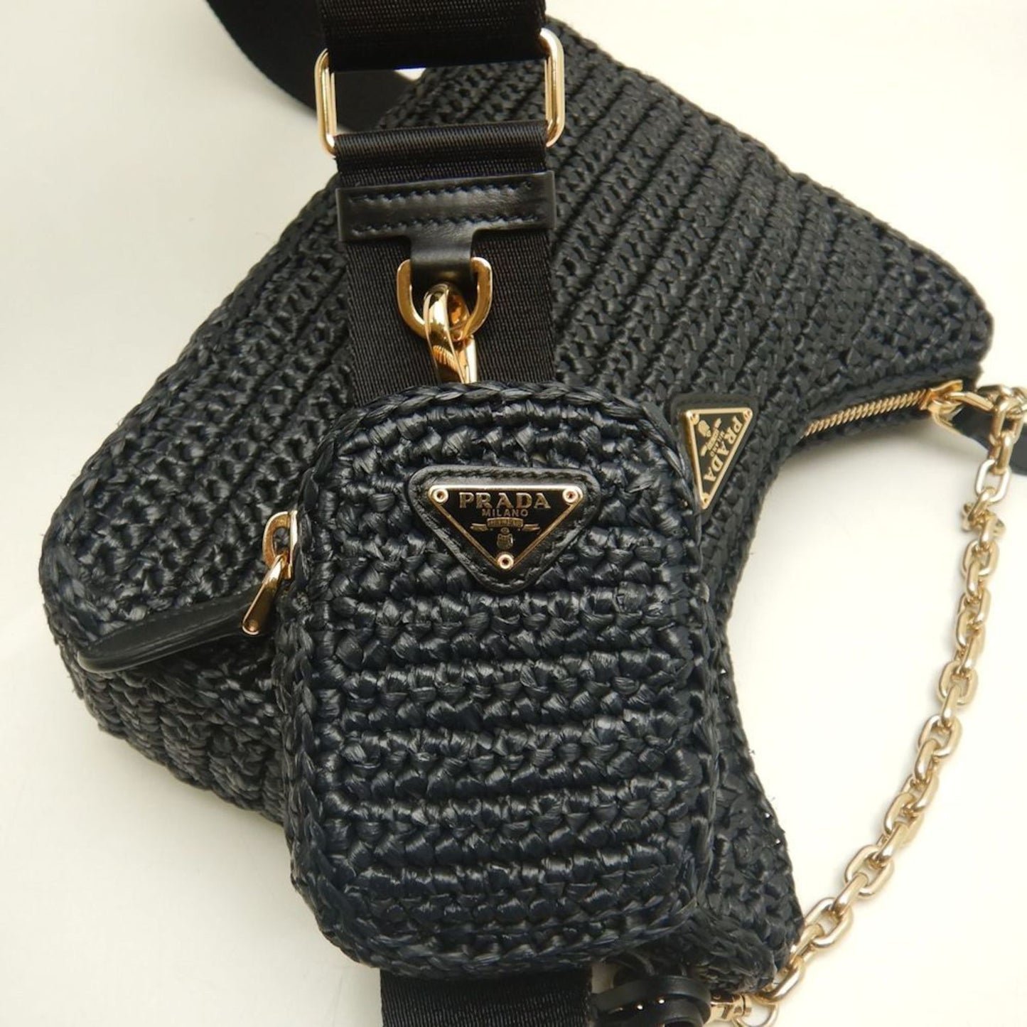 Prada Woven Fabric Black Shoulder Bags