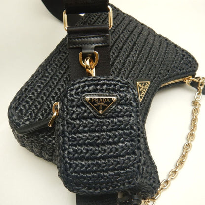 Prada Woven Fabric Black Shoulder Bags
