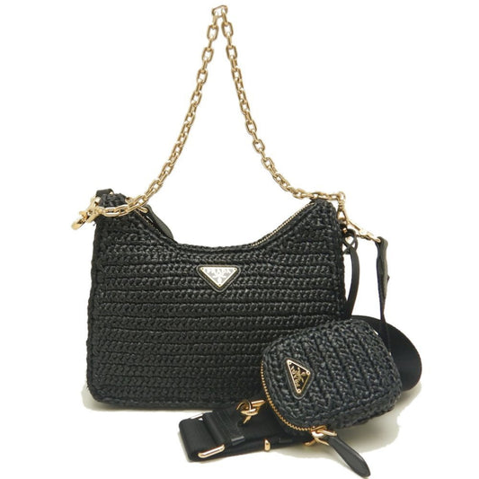 Prada Woven Fabric Black Shoulder Bags