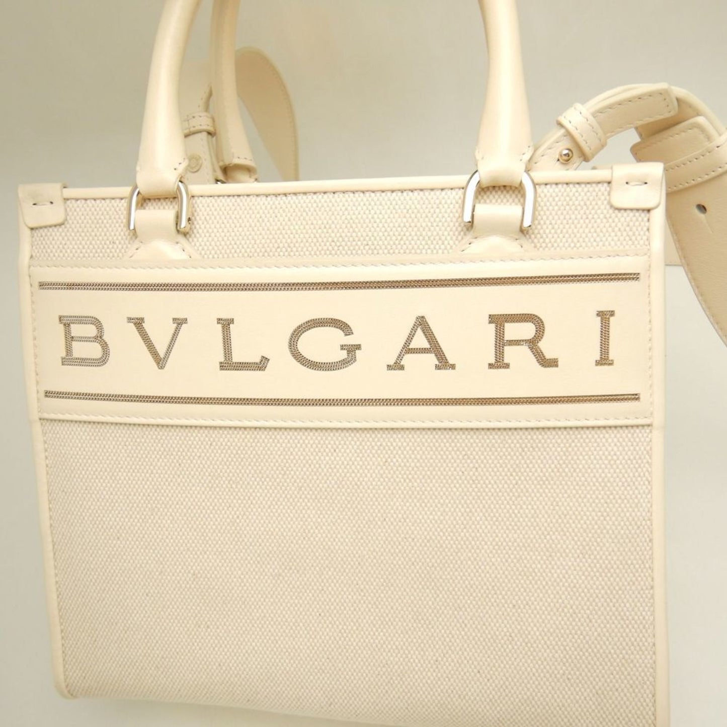 Bvlgari Canvas White Tote Bags