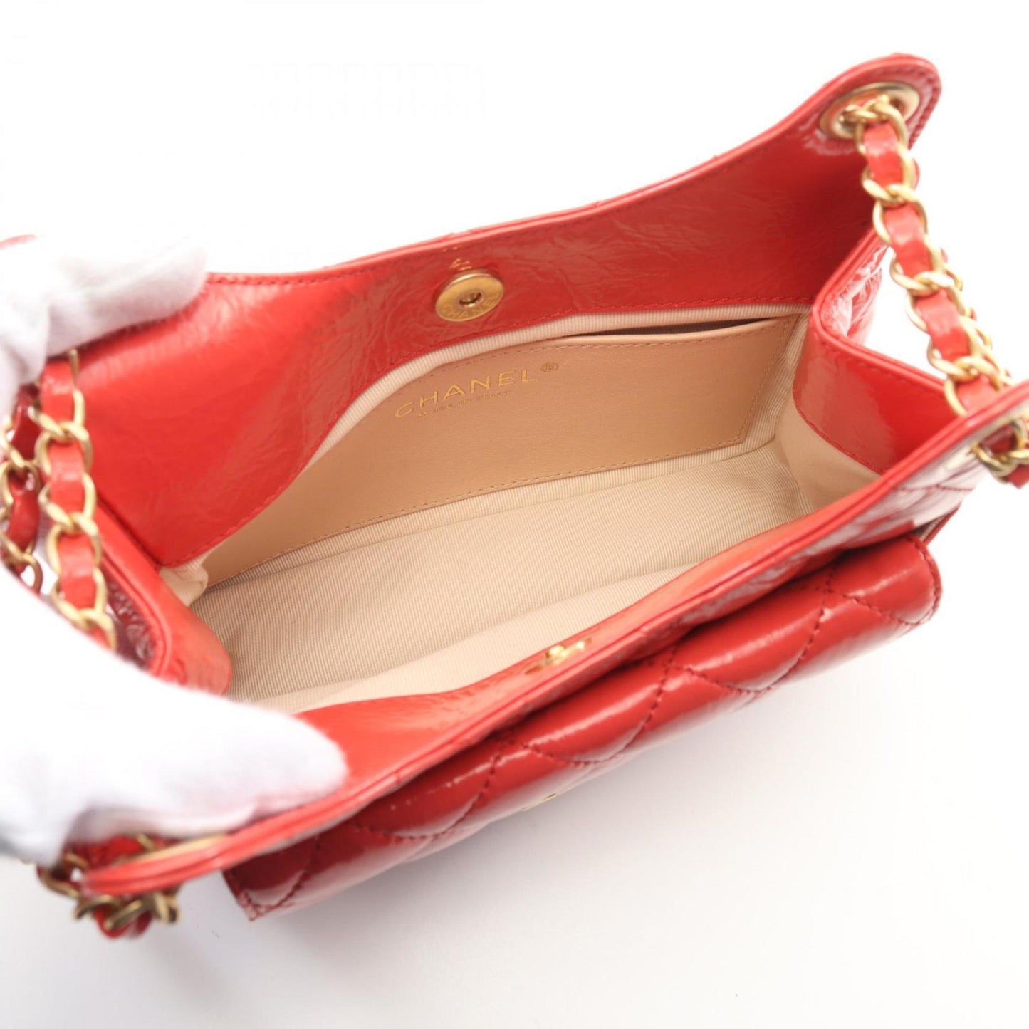 Chanel Patent Orange Shoulder Bags