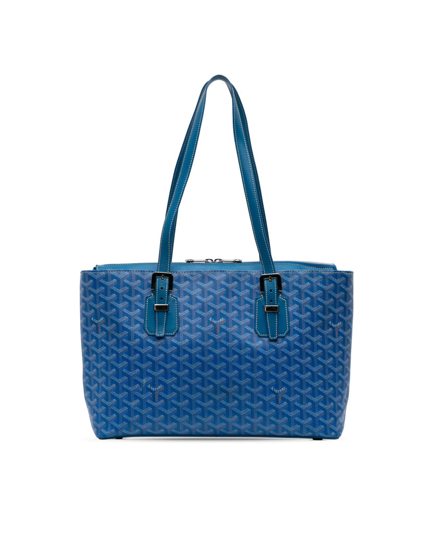 Goyard Coated Canvas Tote Bag with Leather Trim and Top Zip Closure