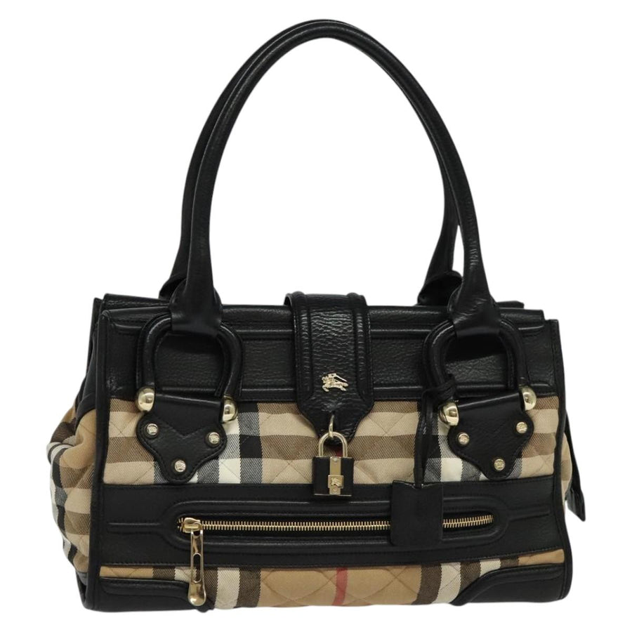 Burberry Canvas Check Pattern Bag with Dust Bag Padlock Key and Clochette