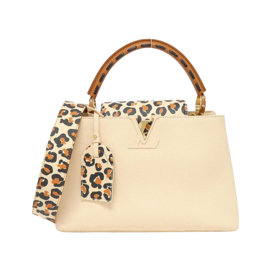 Louis Vuitton Leather Capucines Handbag with Dust Bag and Shoulder Strap