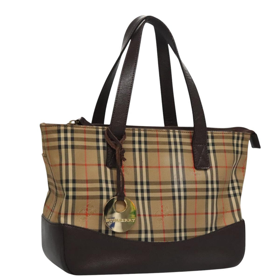 Burberry Canvas Check Pattern Handbag with Metal Fittings