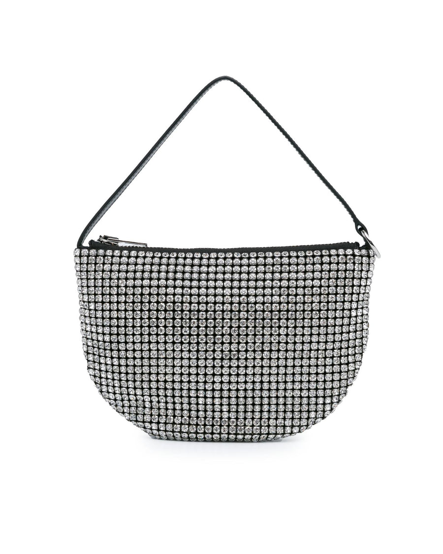 Alexander Wang Mesh Crystal Fortune Cookie Handbag with Leather Handle and Top Zipper Closure